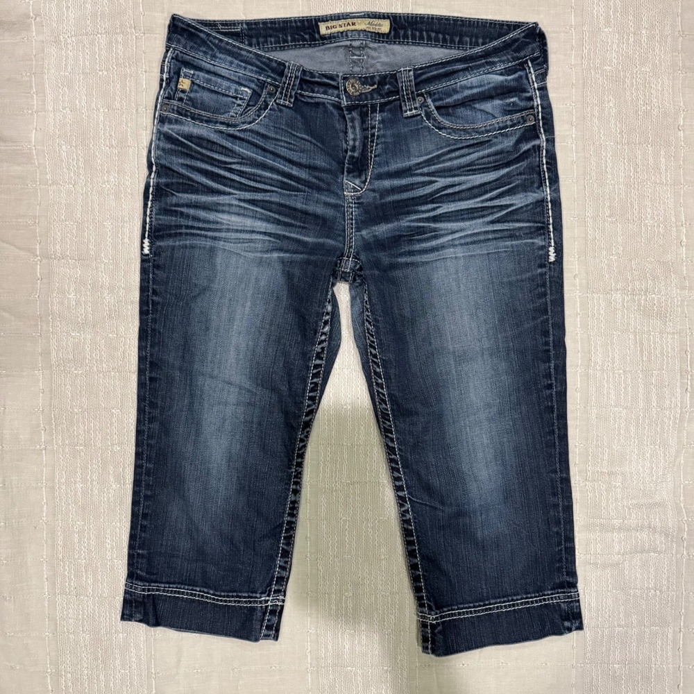 Big Star Maddie Mid Rise Dark Wash Denim Capri Jeans Sz 29 Thick Stitch Cropped